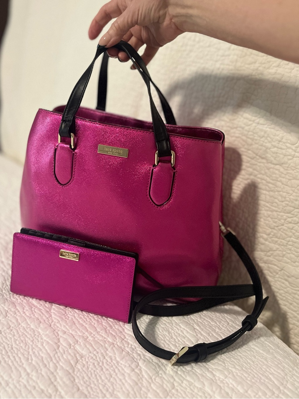 Kate Spade Baja Rose (Metallic Fuchsia) Tote with Wallet